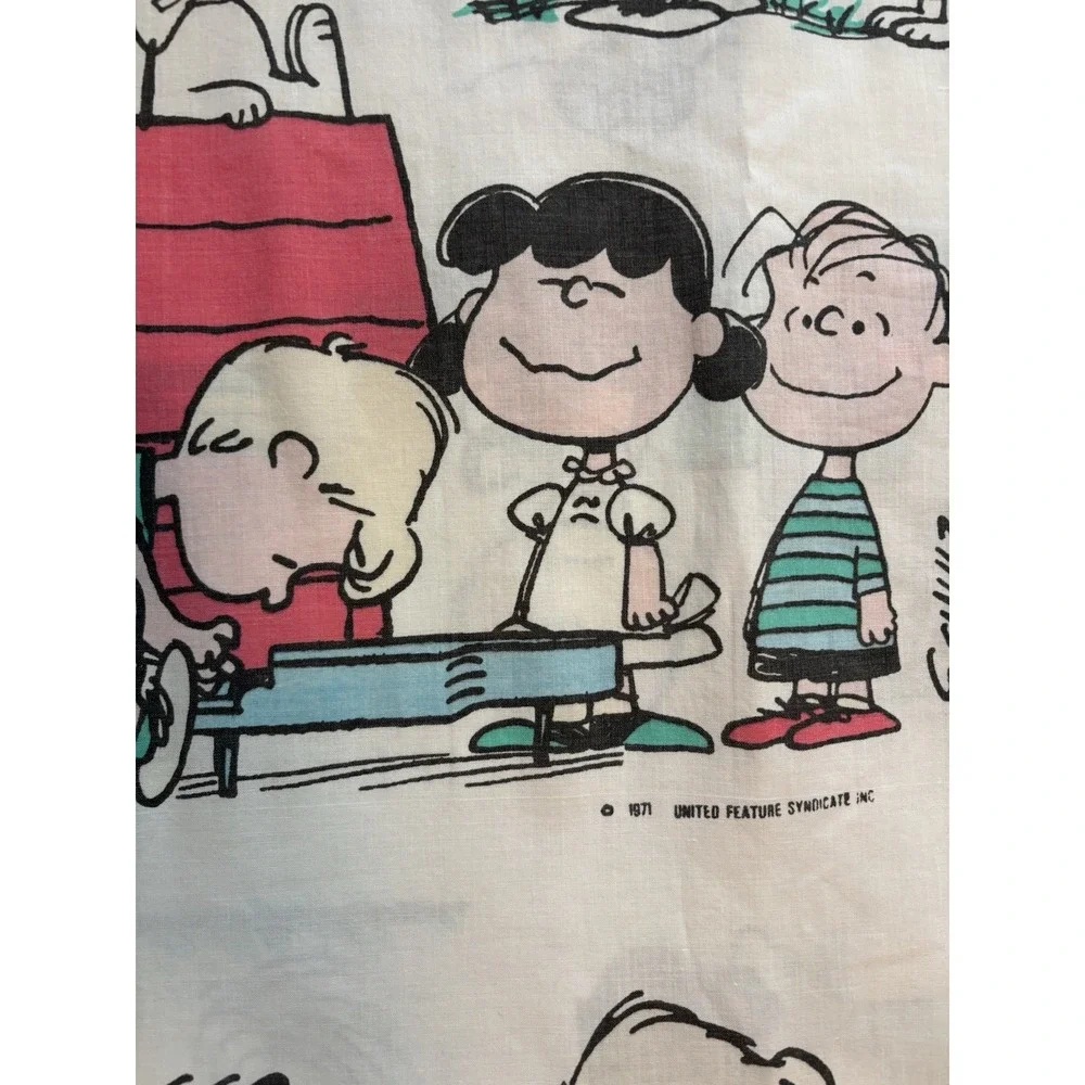 Vintage 1970 SNOOPY‎ PEANUTS Flat Sheet Twin Snoopy Woodstock Charlie Brown